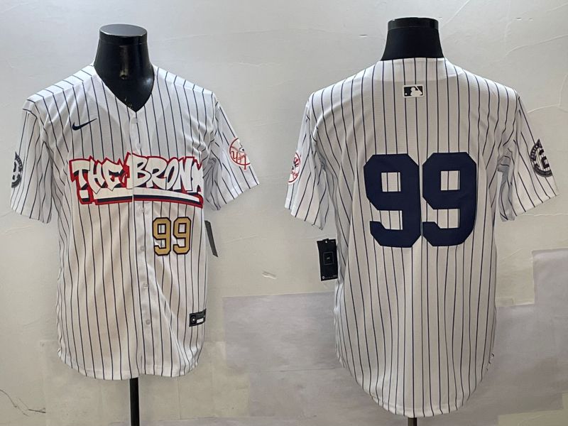 Men New York Yankees 99 Judge White Stripe four generations Joint Name 2025 Nike MLB Jersey style 5